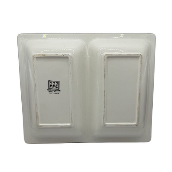 222 Fifth Gold Earth Tones Stoneware Floral Divided Relish Tray or Decor 12x9 - Picture 3 of 9